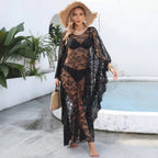 Damen transparenter Häkel-Kaftan R&B