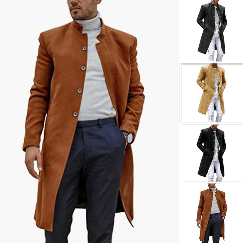Herren stilvoller, moderner Wollmantel mit durchgehender Knopfreihe R&B
