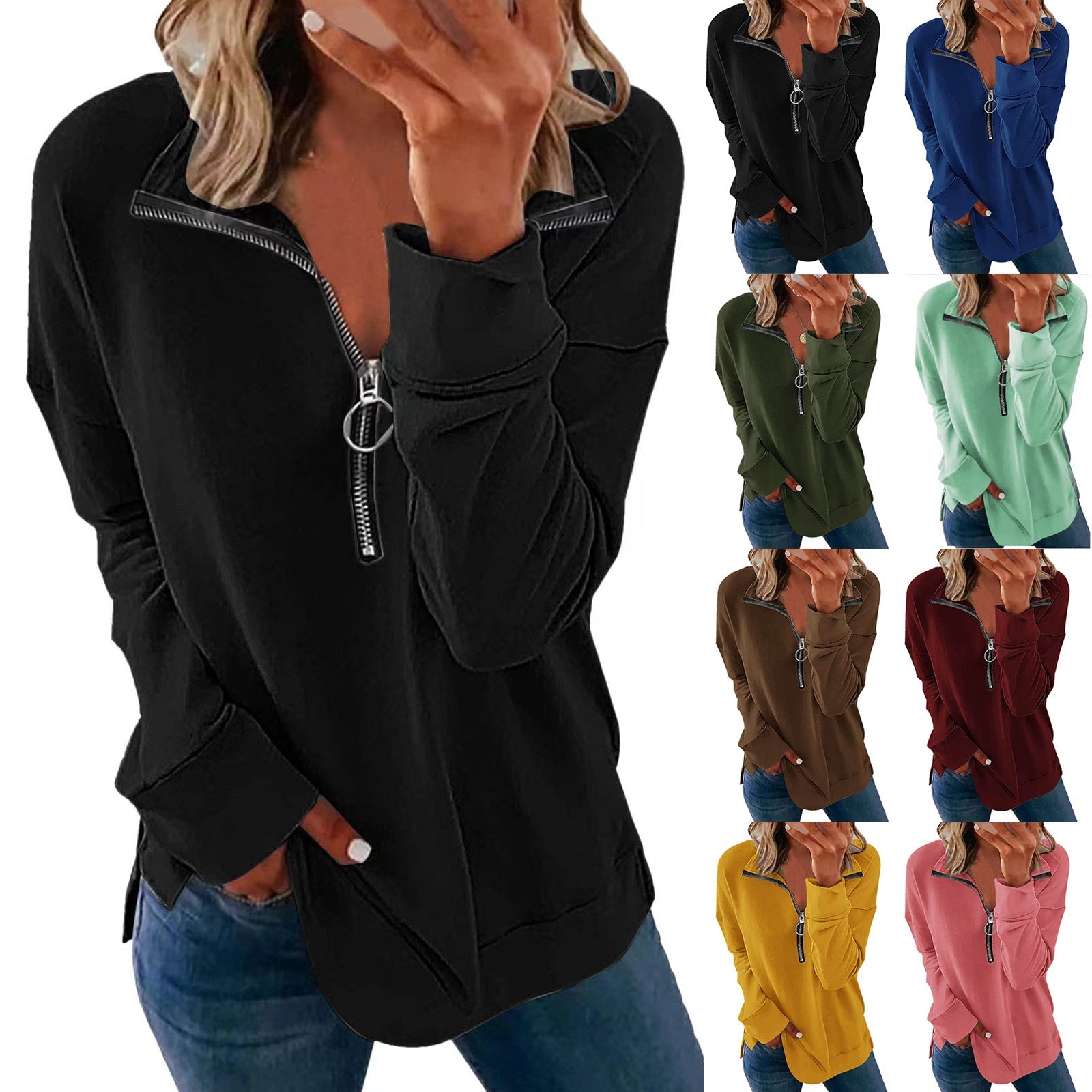 Damen legerer Sweatshirt mit Halbreißverschluss R&B
