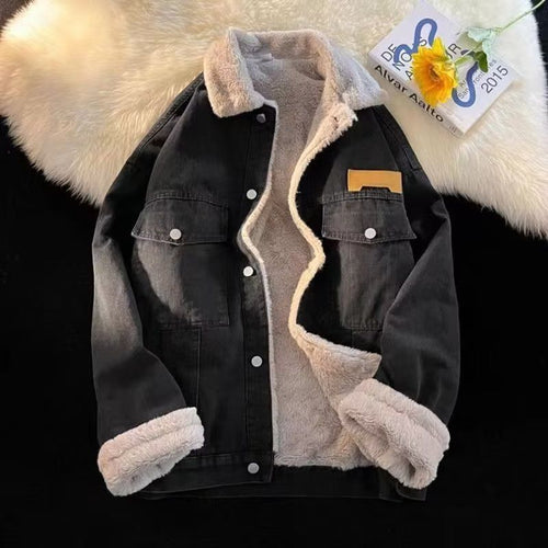 Damen oversized Jeansjacke mit Innenfutter aus Teddyfell R&B