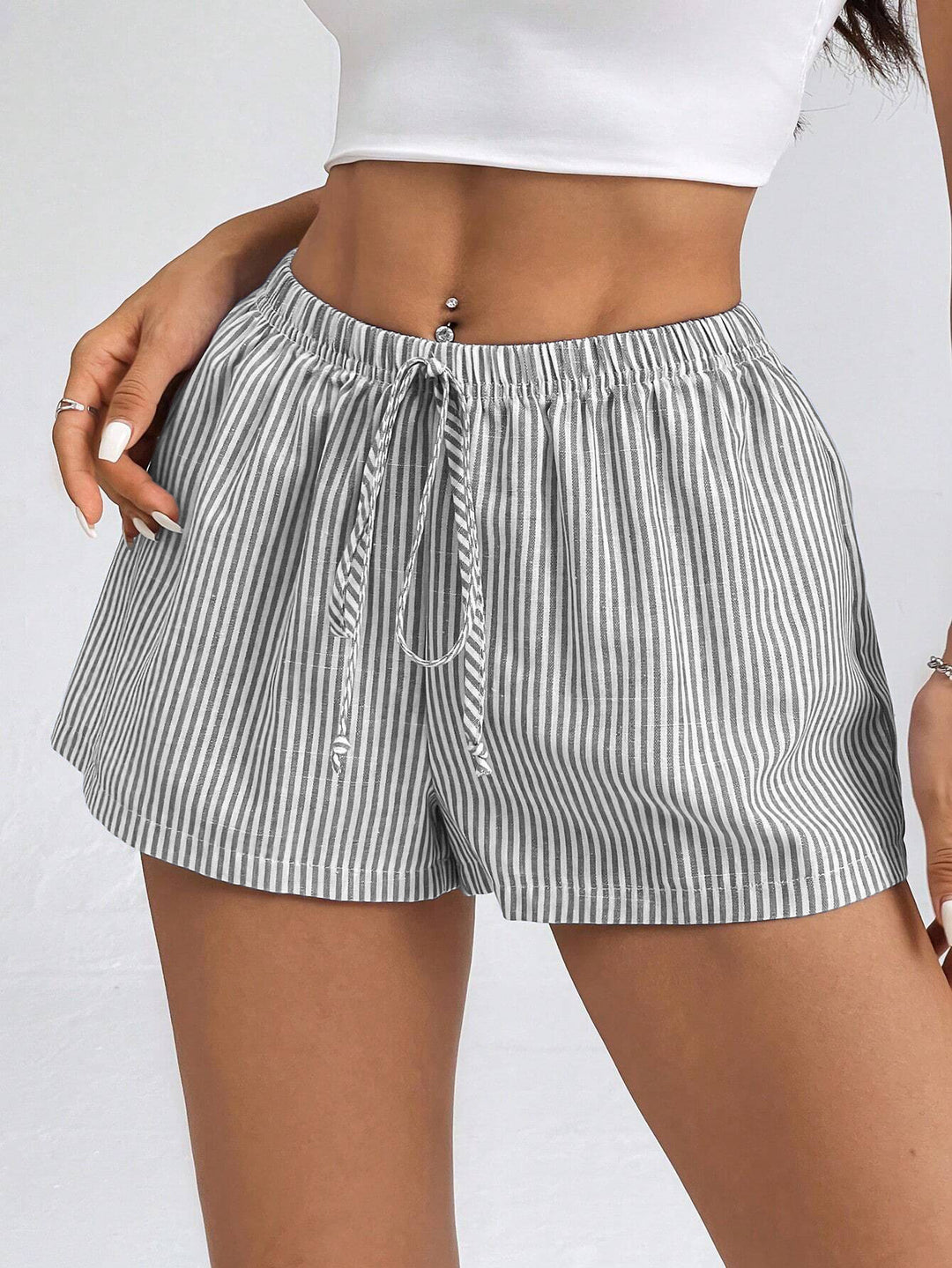 Damen gestreifte Freizeithose mit verstellbarem Kordelzug R&B