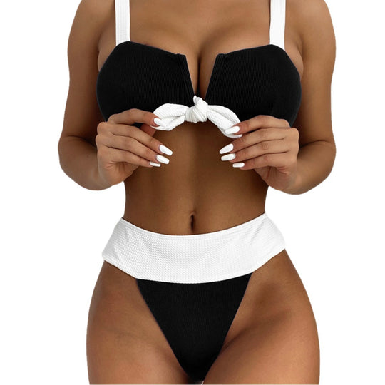 Damen hochgeschnittener Bikini mit knotendem Oberteil R&B