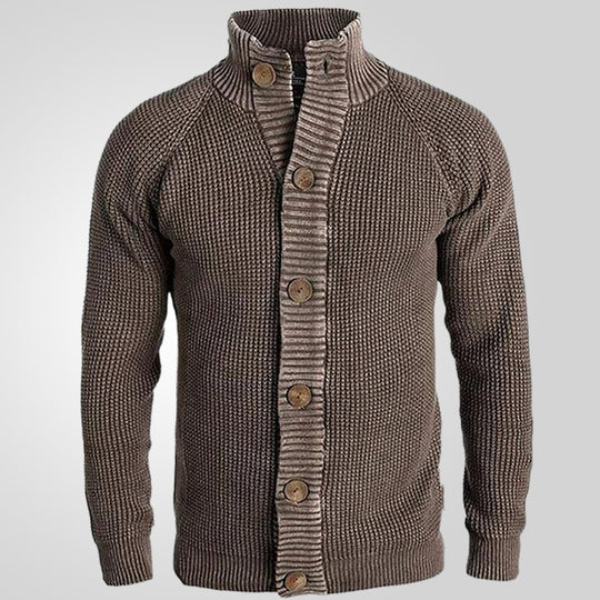 Herren Strickjacke mit modernem Waffelmuster und komfortablem Stehkragen R&B