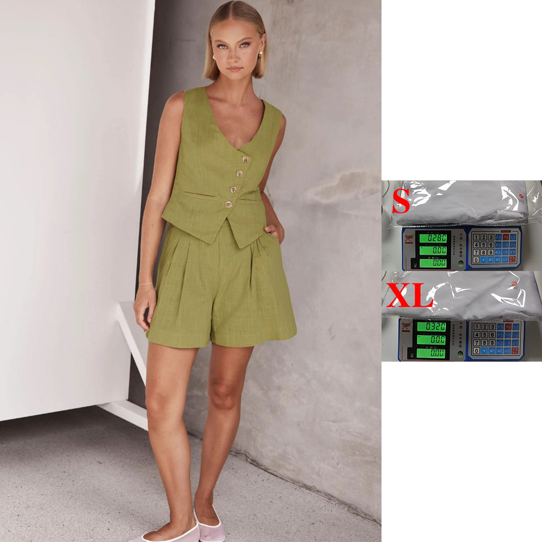 Damen Lässiger Zweiteiler mit Kurzarm-Bluse und Shorts R&B