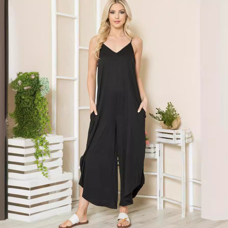 Damen luftiger Jumpsuit mit Taschen und langem Schnitt R&B