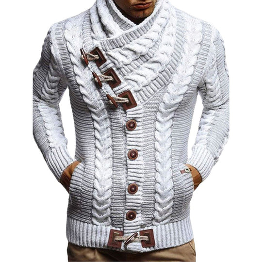 Herren Grobstrickjacke mit kreativem Schalkragen und Knopfdetails R&B