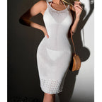 Damen elegantes Häkelkleid mit feinem Netzdesign und verstellbaren Trägern R&B