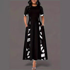Damen Maxikleid mit künstlerischem Muster und praktischen Taschen R&B