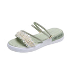 Damen modische Riemchen-Sandalen mit Perlenschmuck und gepolsterter Sohle