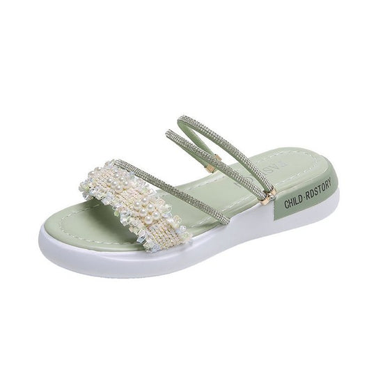 Damen modische Riemchen-Sandalen mit Perlenschmuck und gepolsterter Sohle R&B
