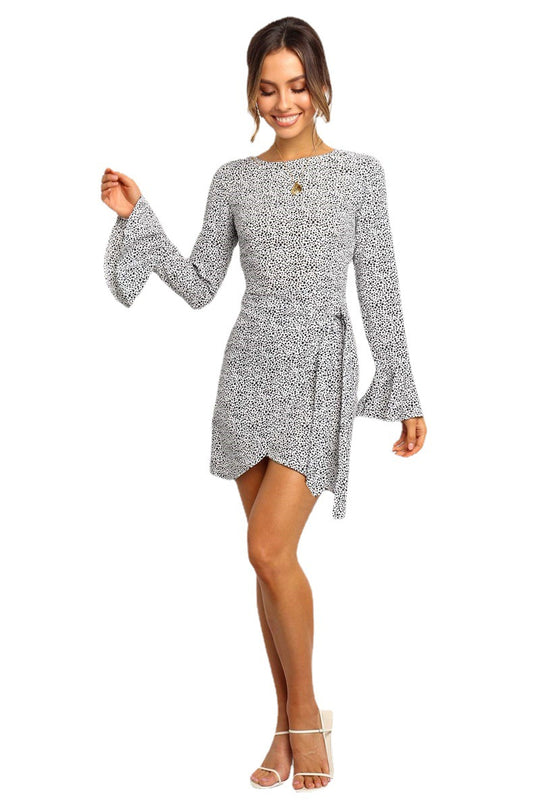 Damen Wickelkleid mit weit geschnittenen Ärmeln und Punktmuster R&B