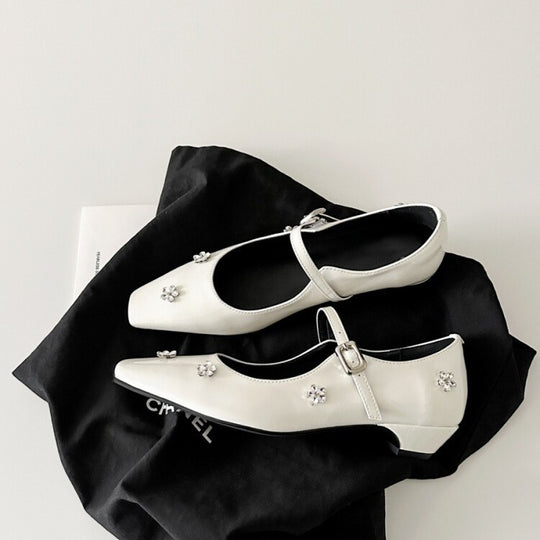Damen Ballerina Schuhe mit dekorativen Blumenapplikationen und Riemen R&B