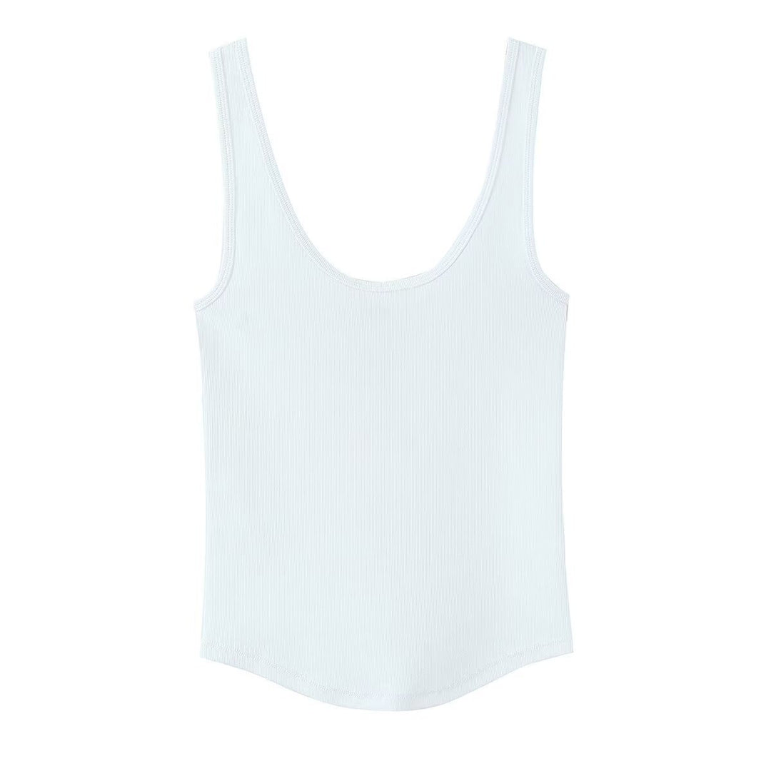 Damen hochwertiges Rippen-Top mit elegantem Rundhals und bequemer Passform R&B