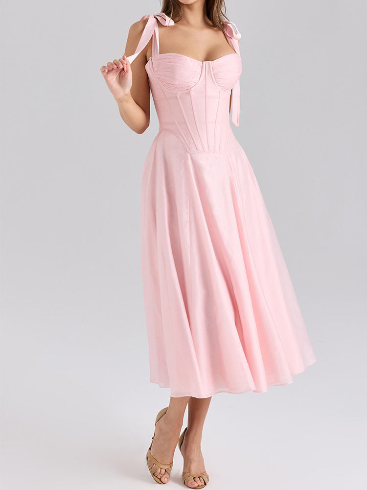 Damen Elegantes Midikleid mit schulterfreien Trägern R&B