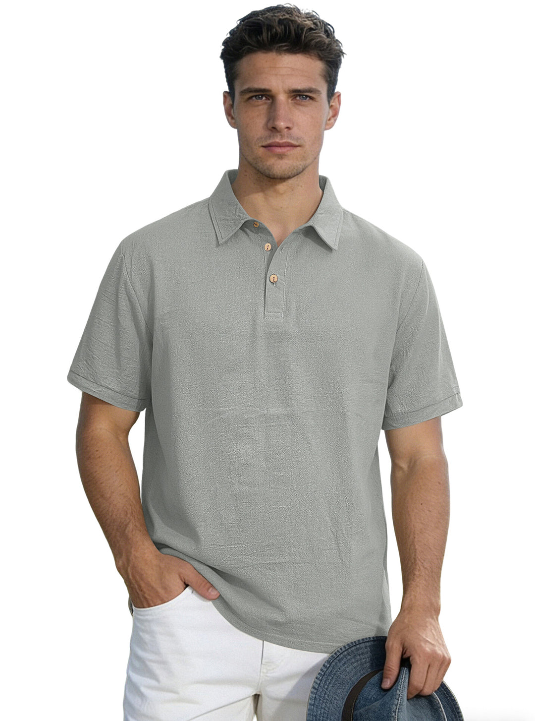 Herren nan legeres Kurzarm-Polo mit Hemdkragen, Kurzknopfleiste und strukturierter Baumwollmischung R&B
