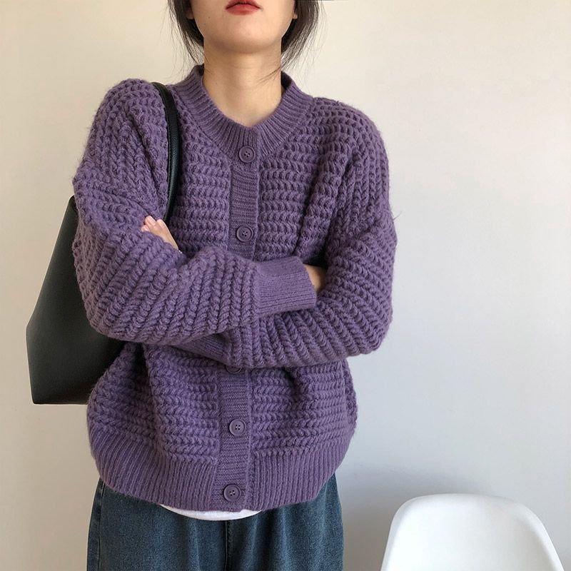Damen Grobstrickjacke mit Knopfdetails und oversized Schnitt R&B