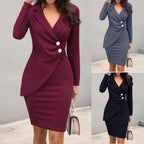 Damen elegantes Wickelkleid mit modischen Knopfdetails R&B