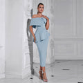 Damen Elegantes Off-Shoulder Kleid mit schickem Volant-Saum und Knopfdetail R&B