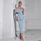 Damen Elegantes Off-Shoulder Kleid mit schickem Volant-Saum und Knopfdetail R&B