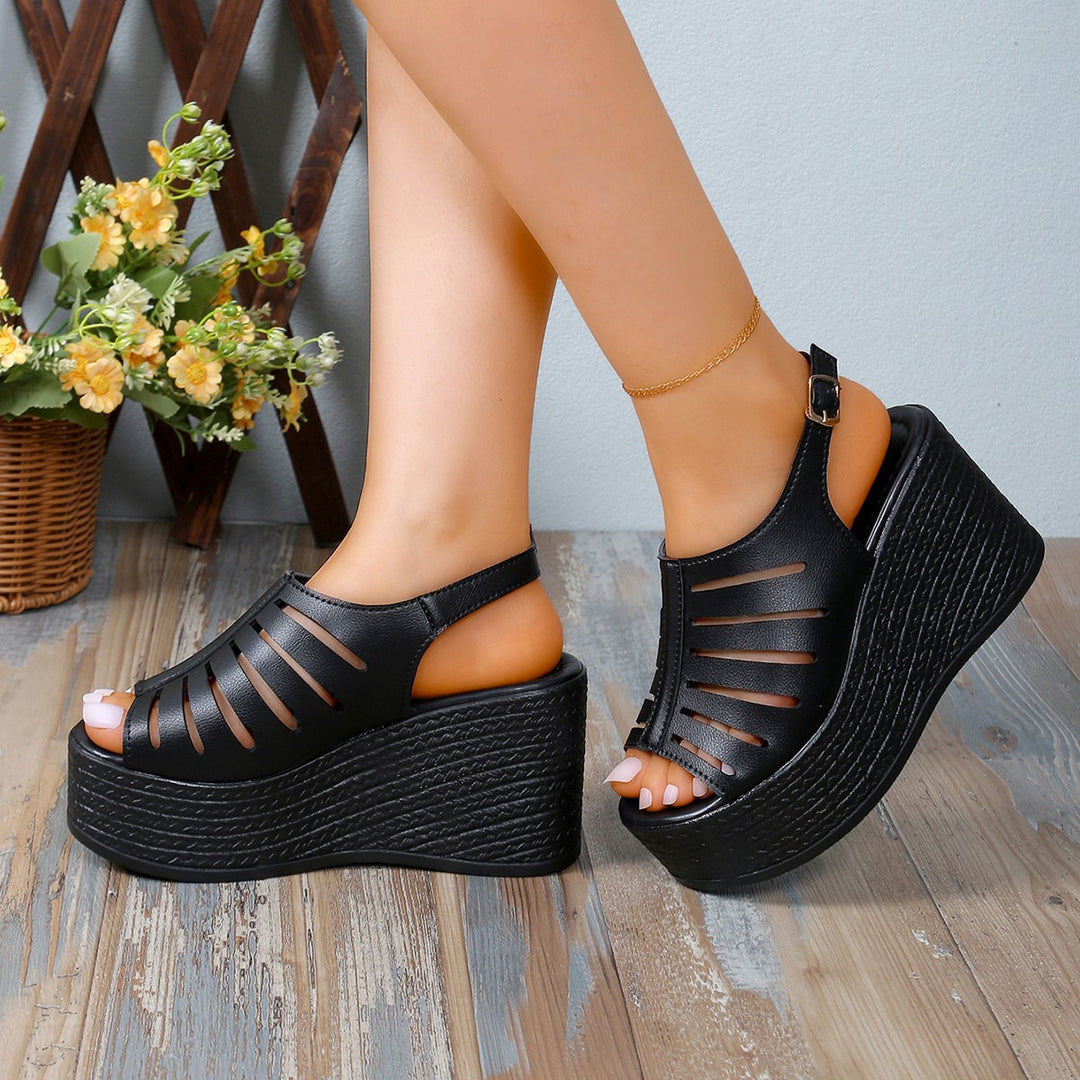 Damen Wedge-Pantoletten mit dekorativem Cut-Out-Design und rutschfester Sohle R&B