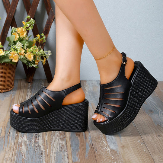 Damen Wedge-Pantoletten mit dekorativem Cut-Out-Design und rutschfester Sohle R&B