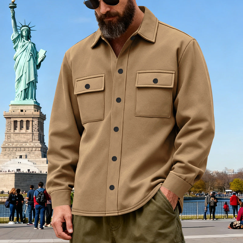 Herren nan lässige Hemdjacke aus Baumwollmischung mit aufgesetzten Brusttaschen R&B