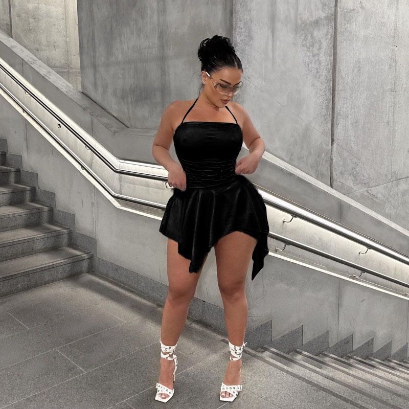 Damen Trendiges Mini-Kleid mit asymmetrischem Saum und Raffungen R&B