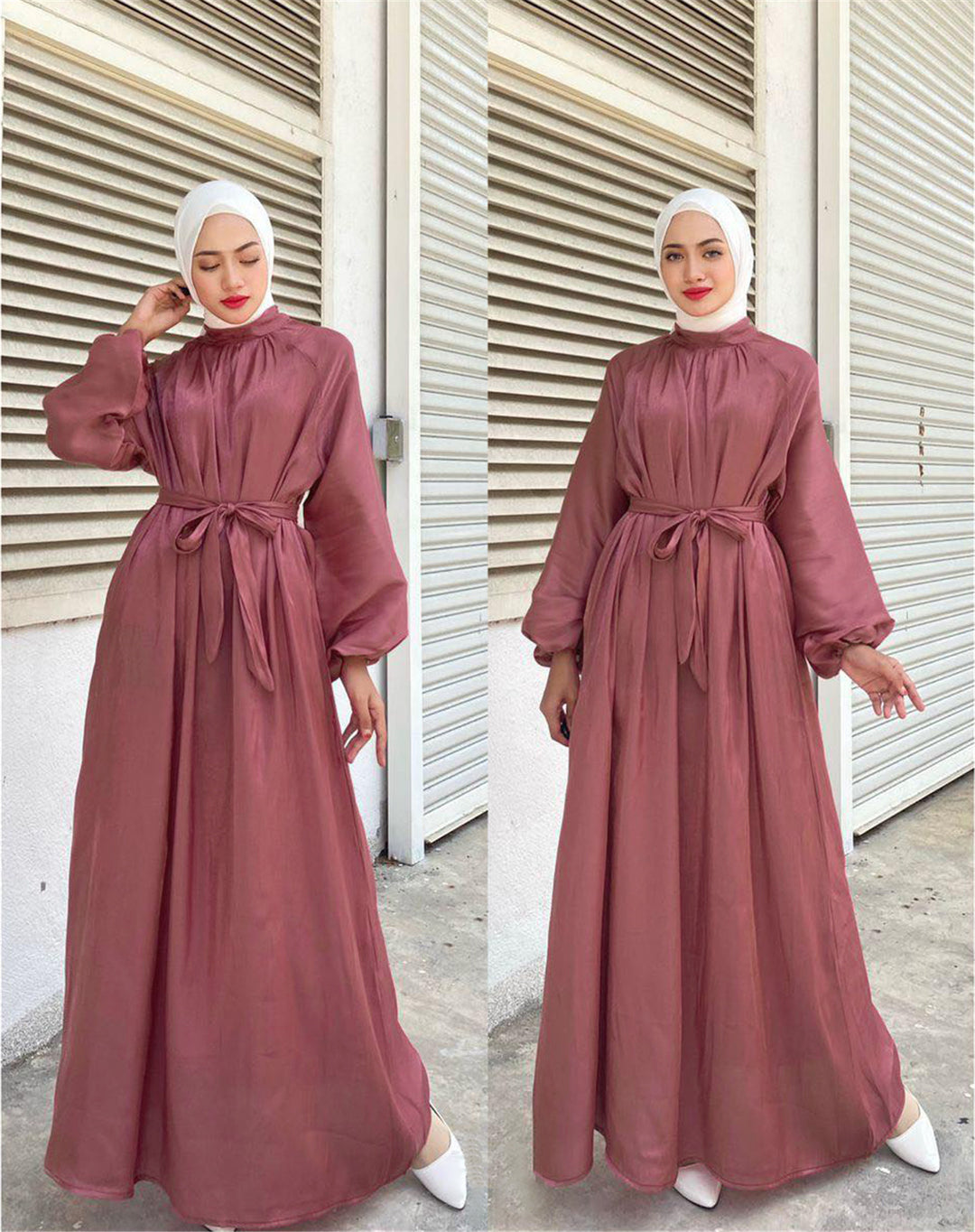 Damen Elegantes Langarmkleid mit Taillengürtel R&B