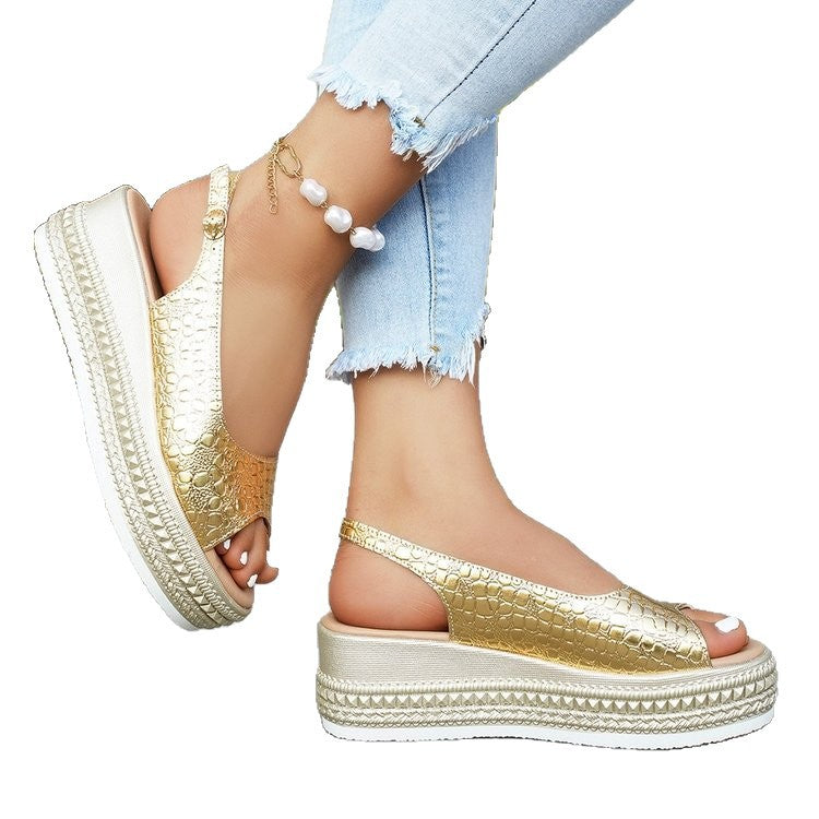Damen Wedge-Sandaletten mit modischem Krokodesign und komfortablem Fußbett R&B