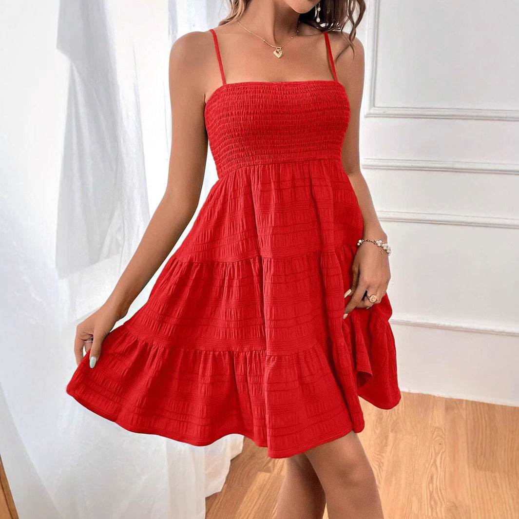 Damen trägerloses Sommerkleid mit elastischem Taillenband und voluminösem Rock R&B