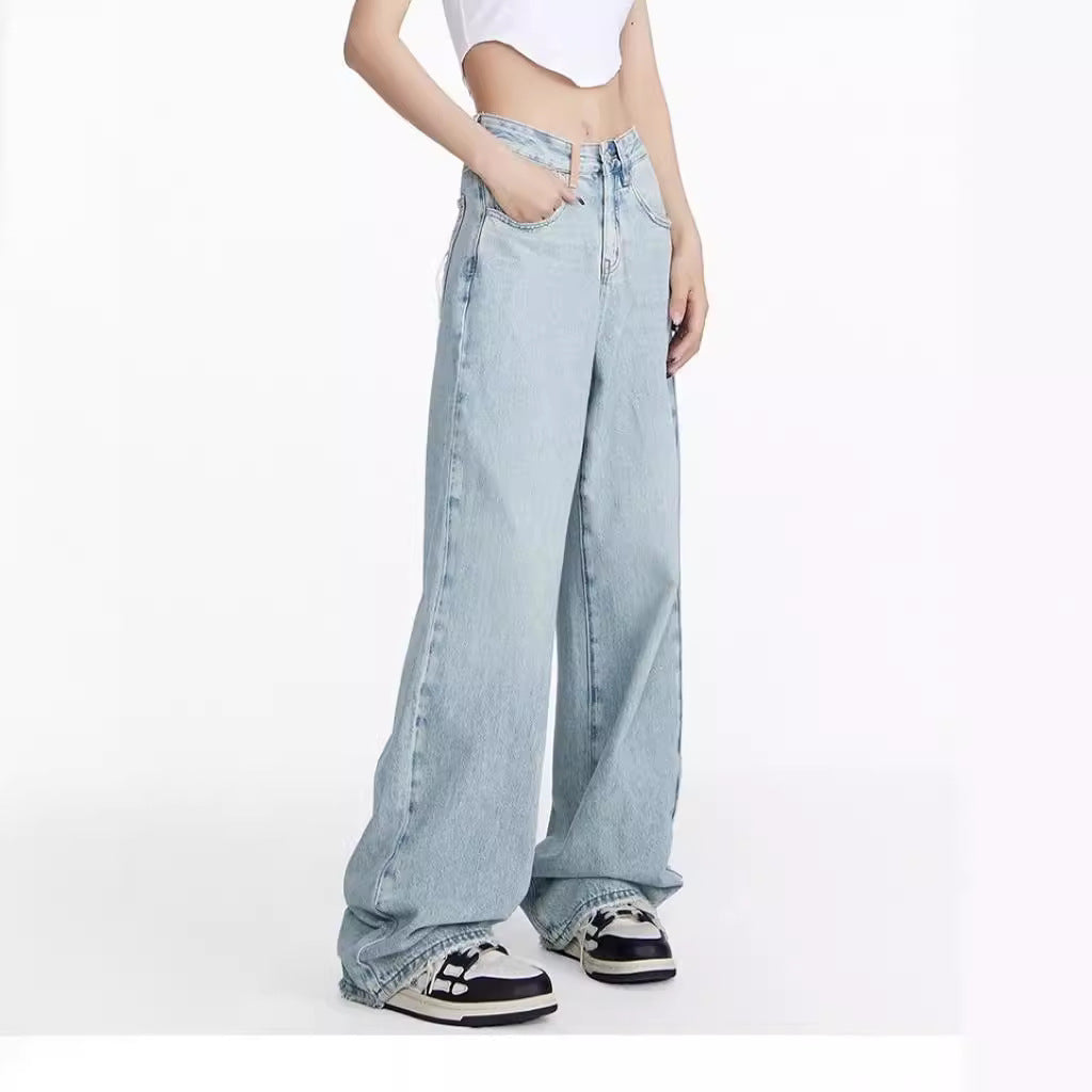 Damen weite Jeans im lässigen Stil mit hohem Bund und komfortablem Schnitt R&B