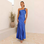 Damen Maxikleid mit asymmetrischem Träger und elegantem Satin-Finish R&B