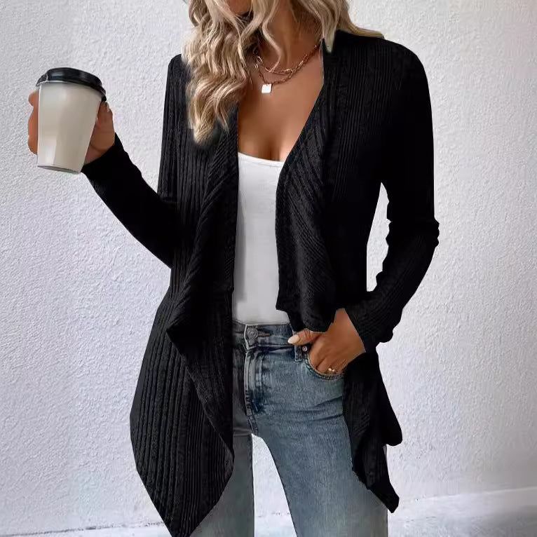 Damen gemütliche Strickjacke mit lässigem Schnitt und asymmetrischem Saum R&B