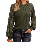 Damen Elegantes Oberteil mit dekorativen Spitzenärmeln und gerafftem Detail R&B