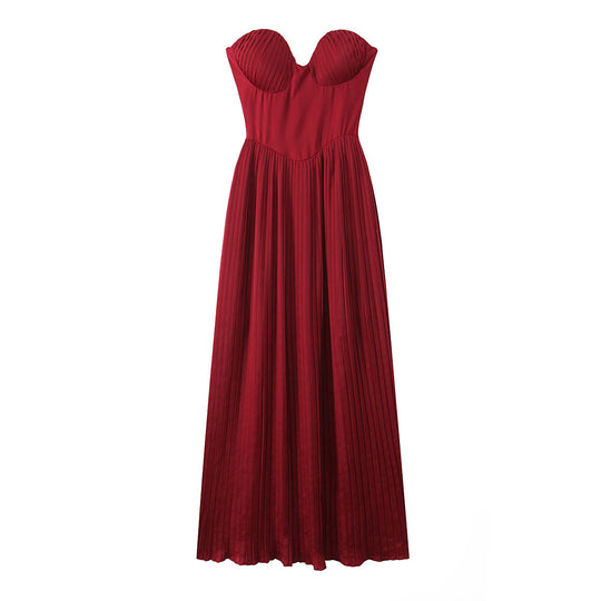 Damen Maxikleid mit herzförmigem Ausschnitt und plissierten Details R&B