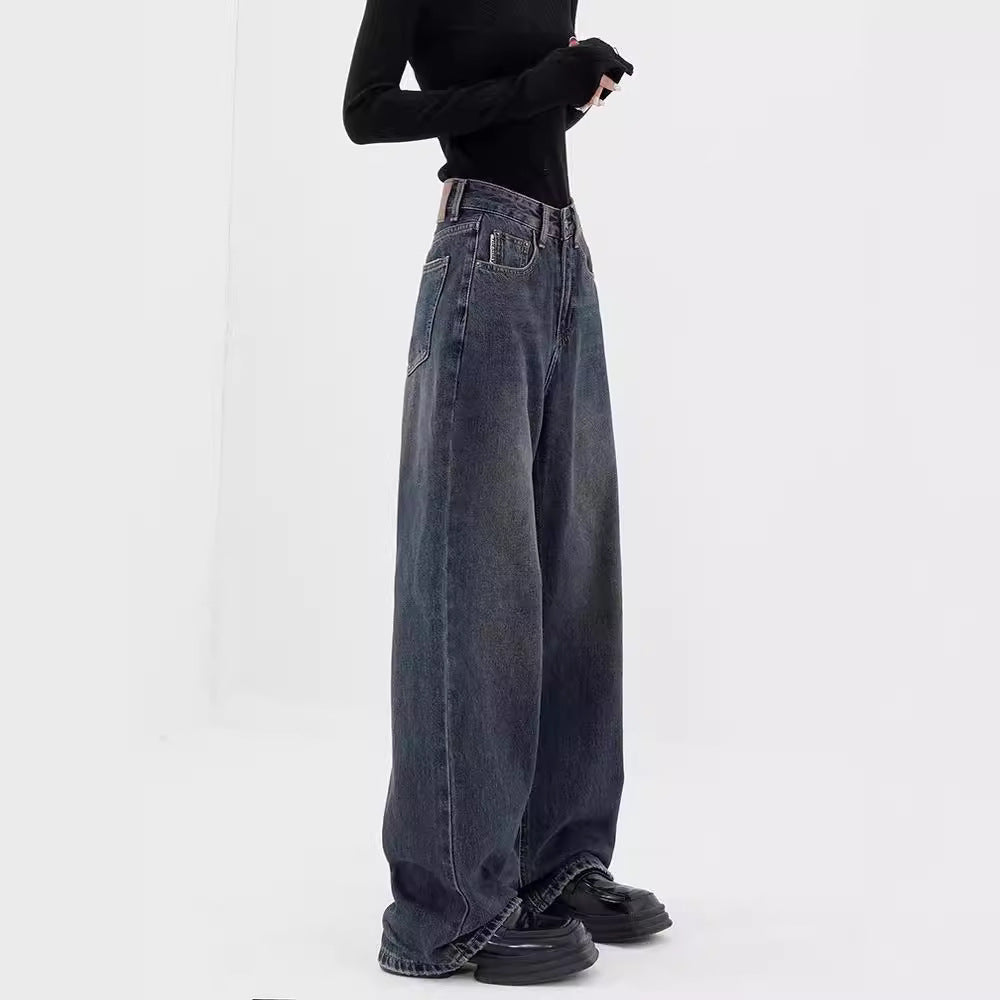 Damen Weite Denim-Hose mit extravagantem Schnitt und hohem Taillenbund R&B