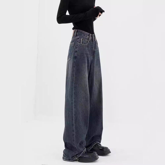Damen Weite Denim-Hose mit extravagantem Schnitt und hohem Taillenbund R&B