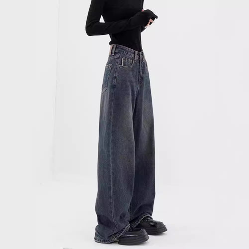 Damen Weite Denim-Hose mit extravagantem Schnitt und hohem Taillenbund R&B