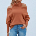 Damen Oversized-Strickpullover mit schulterfreiem Design und hohem Kragen