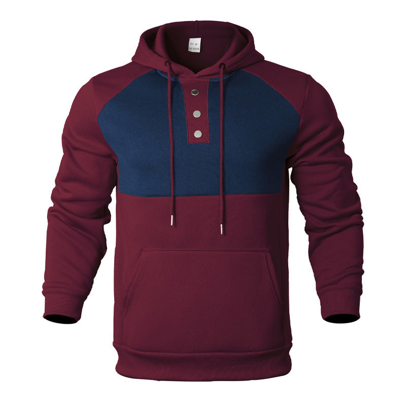 Herren Kapuzensweater mit modernem Henley-Ausschnitt und kontrastierenden Ärmeln R&B