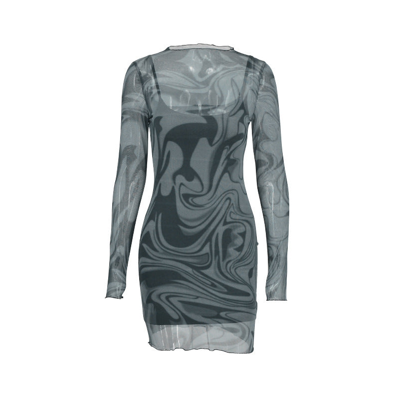 Damen figurbetontes Netzkleid mit marbled Effekt R&B