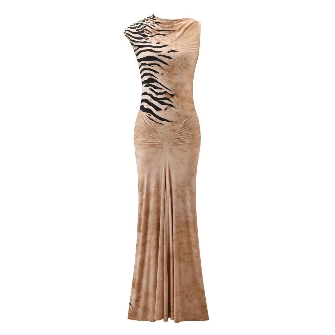 Damen Elegantes Maxikleid mit asymmetrischem Schnitt und Tiermotiv R&B