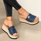 Damen Wedge-Pantoletten mit eleganter Strickoberfläche und modischem Blockabsatz