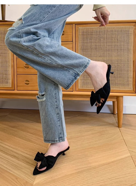 Damen elegante Mules mit aufwendiger Schleifenverzierung R&B