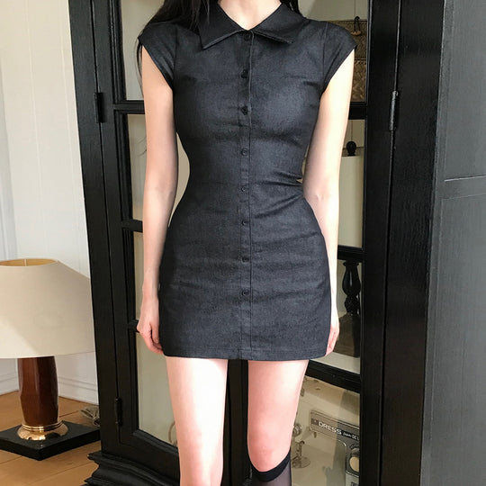 Damen Figurbetontes Hemdkleid mit kurzen Ärmeln und klassischem Kragen R&B