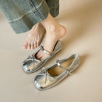 Damen Ballerinas mit modischem Schleifenakzent und elegantem Metallic-Finish