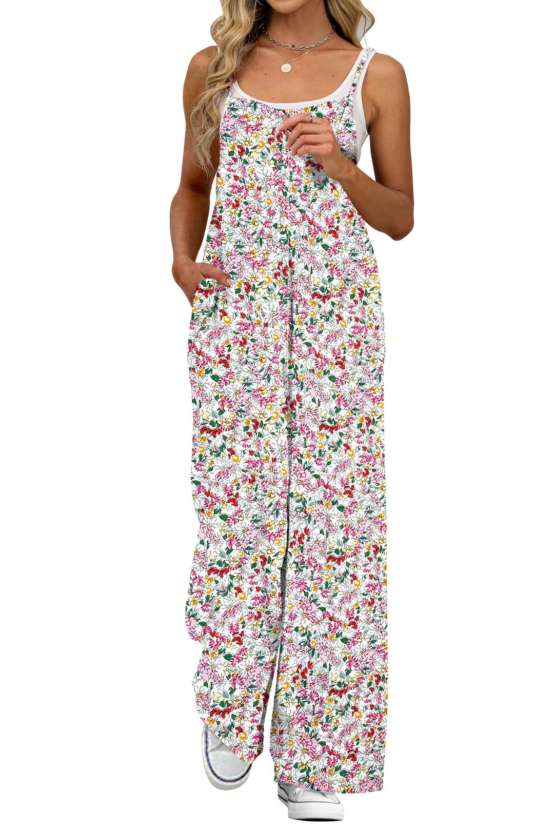 Damen Lässiger Jumpsuit mit floralen Mustern und praktischen Taschen R&B