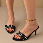 Damen elegante High Heel Mules mit funkelndem Strass und modischer Schnalle R&B