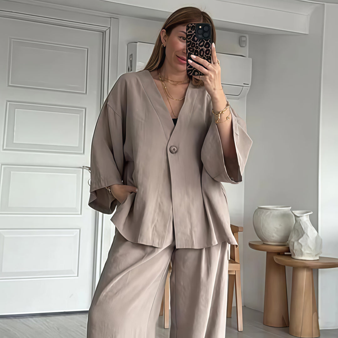 Damen Elegante Kimono-Jacke mit weiten Ärmeln und lockerer Passform R&B