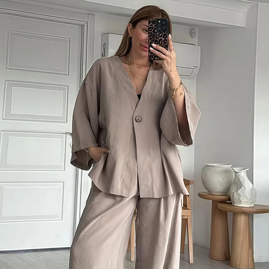 Damen Elegante Kimono-Jacke mit weiten Ärmeln und lockerer Passform R&B
